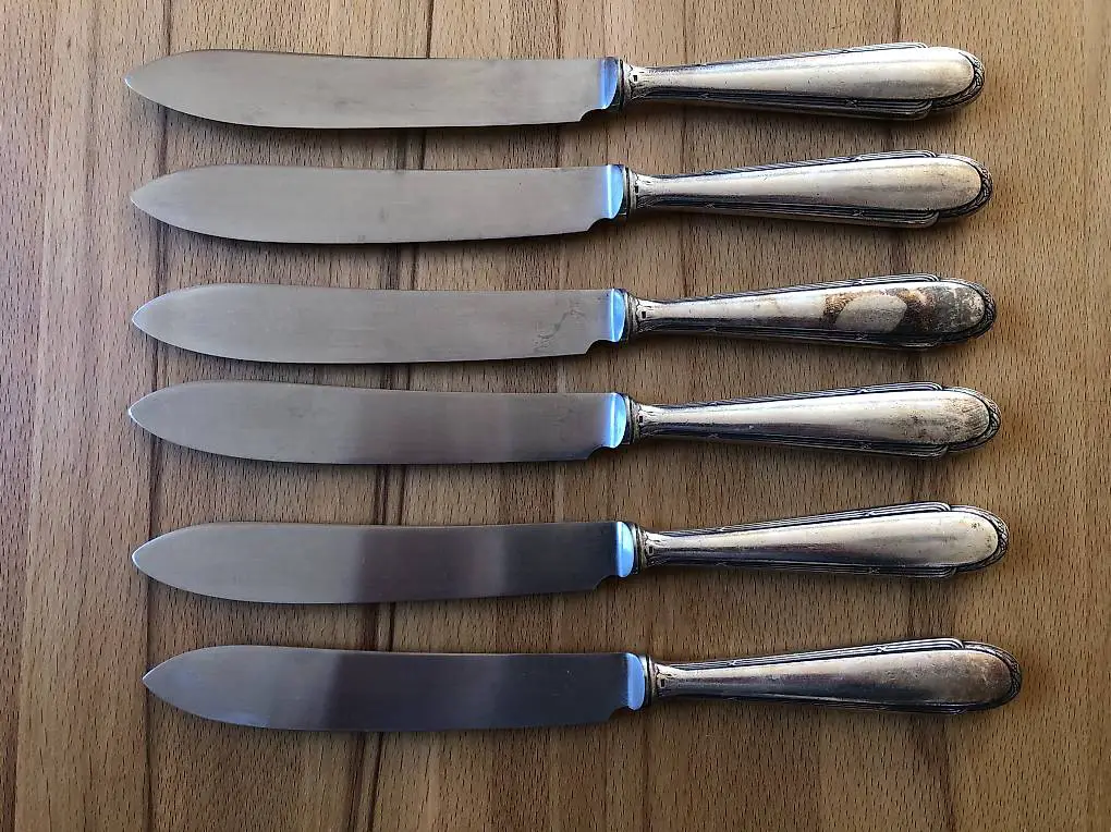 6 alte grosse Messer Nirosta WMF 90 1960er Jahre versilbert