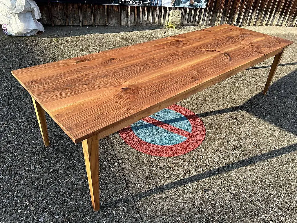 Biedermeier Tisch, Schublade Nussbaum natur geölt, 300 x 100