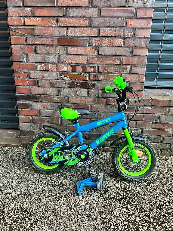 12 Zoll Kinderfahrrad Verve Max mit Stützrädern blau/grün