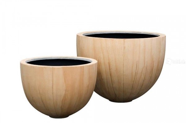  Schale - Fiberstonetopf mit Holzdeko