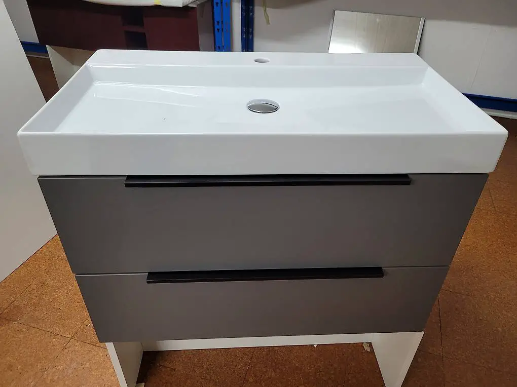 Badmöbel mit Keramikwaschtisch Grau Matt und 2 Schubladen