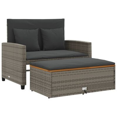  vidaXL Gartensofa mit Kissen 2-Sitzer Grau Poly Rattan &