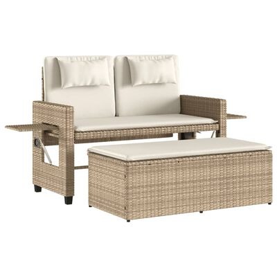  vidaXL Gartenbank Verstellbar mit Kissen Beige Poly Rattan