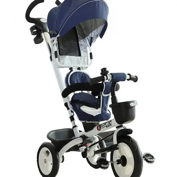  4-in-1 Kinderdreirad Fahrrad Buggy Aluminium Metall Blau