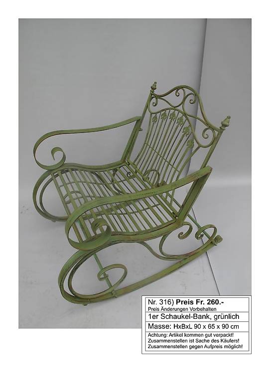 1er Schaukel-Bank, grün, Garten, Metall, antik look