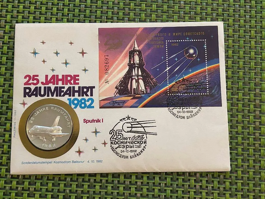 Münzbrief 25 Jahre Raumfahrt 1982 mit Silber Medaille 999,9
