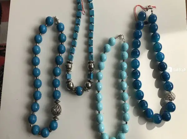 Edelsteinkette Türkis, blau, Howlith,neu