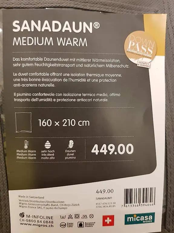 Kompfortables Daunenduvet - medium warm 160x210cm