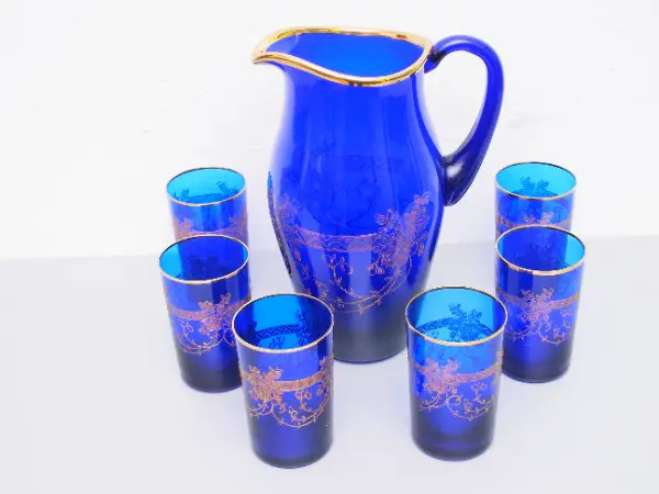 Original Murano Glas Karaffe & 6 Gläser Gold Verzierung