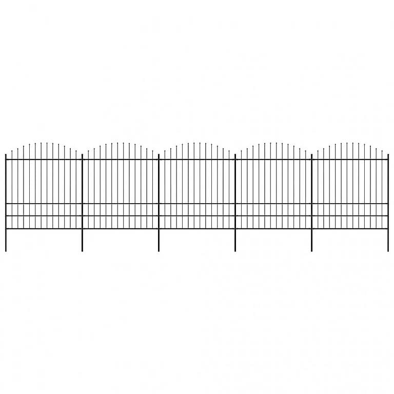 Gartenzaun mit Speerspitzen Stahl (1,75 - 2) x 8,5 m Schwarz