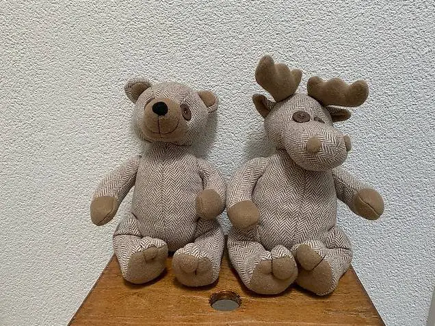 Bär und Elch aus Stoff, écru/beige, auch einzeln erhältlich