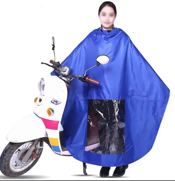 PVC Regenschutz Poncho Blau Kapuze Motorrad Velo Fahrrad