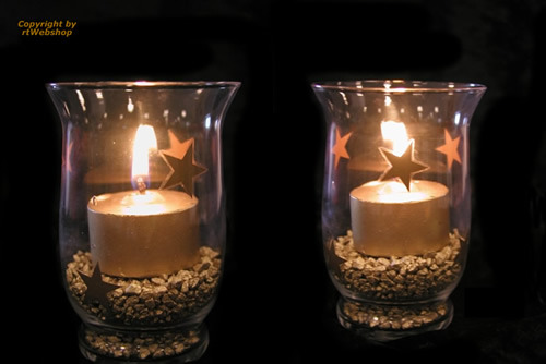 Windlicht set - Glas mit Goldsternen und goldige Nuggets