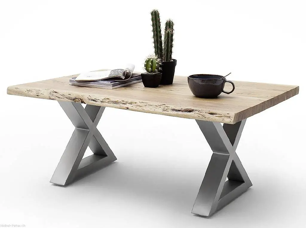 Couchtisch Akazienholz natur mit X Fuss