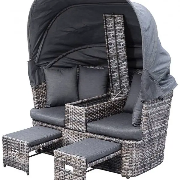  Gartensofa Doppelliege Liegesofa Rattansofa Rattan grau-brau