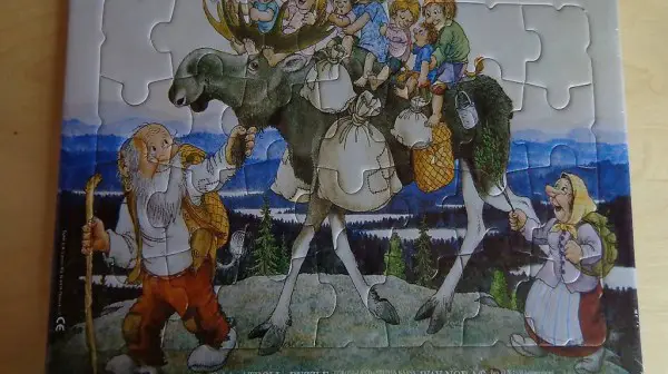 trollfamilie geht mit elch spazieren 28,5X18 CM, FESTE PREIS