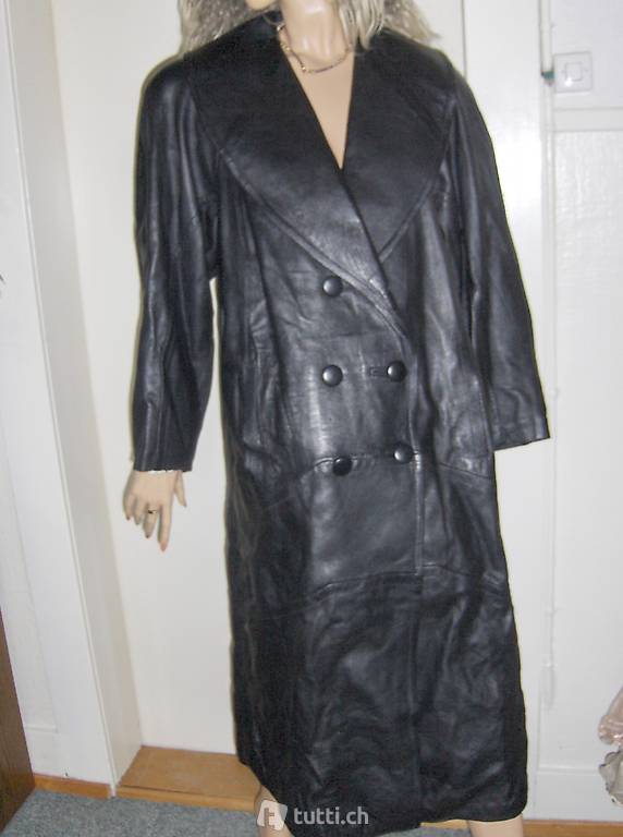 Nappa-Ledermantel Schwarz mit grossem Kragen Grösse: 40