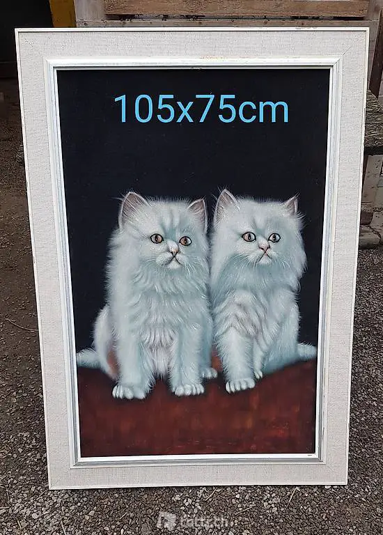 Original Katzen Bild auf Samt gemalt