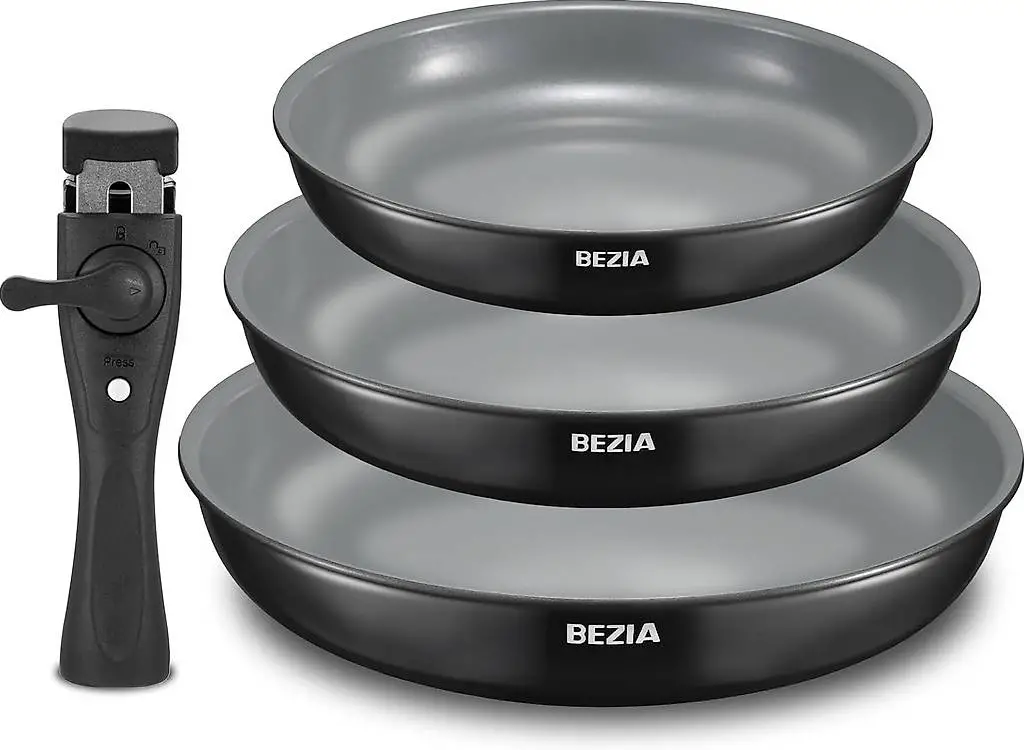 BEZIA Pfannenset mit abnehmbarem Griff, Bratpfannen Set mit