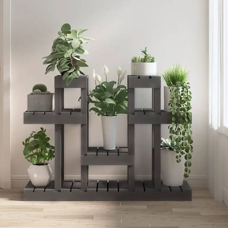 Pflanzenständer Grau 104,5x25x77,5 cm Massivholz Kiefer