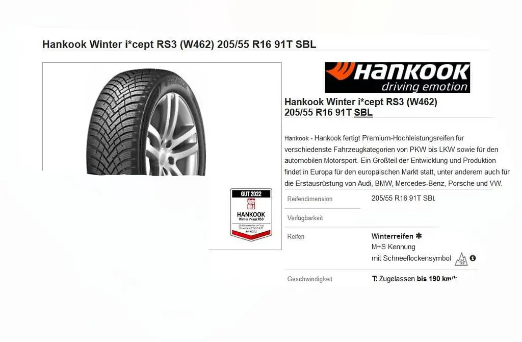 4 x Hankook Winter i*cept RS3 205 55 R16 91T *Fabrikneu