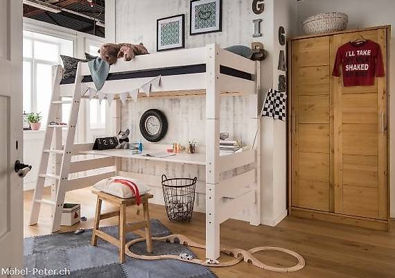 Hochbett Kiefer massiv mit gerader Leiter