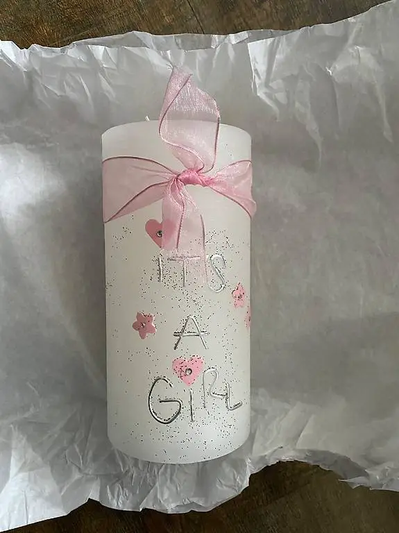 Kerze ITS A GIRL, weiss