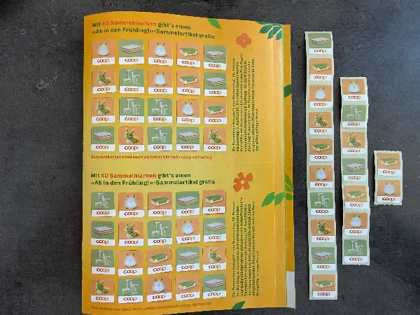 2 volle Sammelkarten + 19 Märkli Coop "Ab in den Frühling"