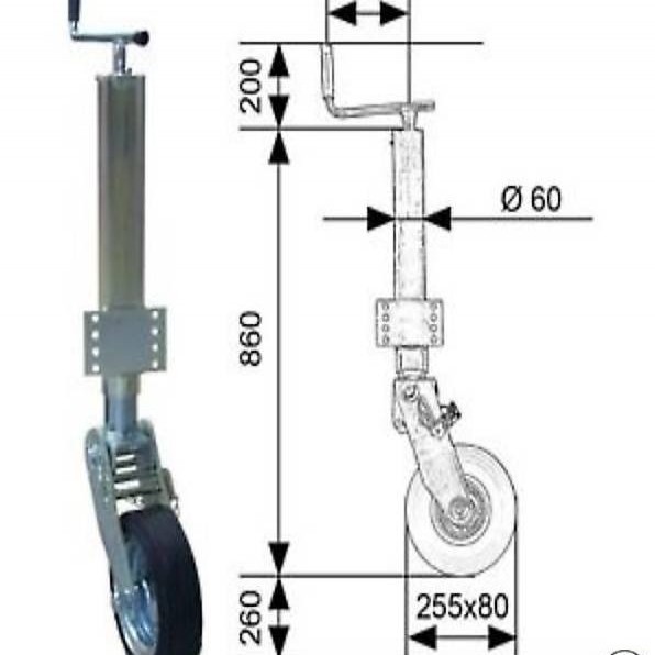  Stützrad, Anhängerstützrad 900kg, Bugrad, 250x80mm