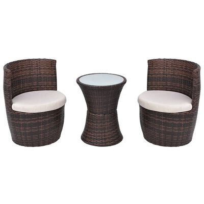  vidaXL 3-tlg. Bistro-Set mit Auflagen Poly Rattan Braun