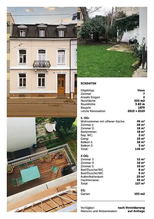 Zu vermieten: Grosszügige 7-Zimmer Maisonette Wohnung