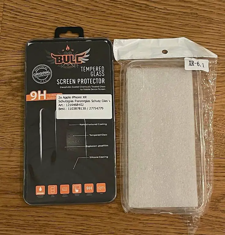 iPhone XR Schutzglas (2x) & Hülle (durchsichtig) ; neu