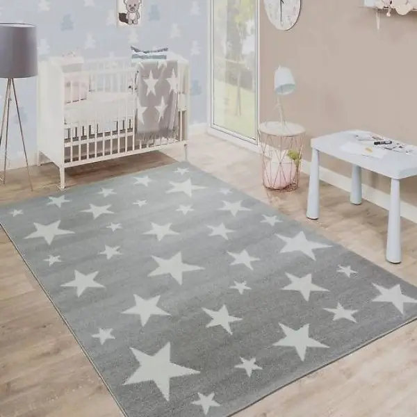  moderne Teppich Kinderzimmer Sterne Grau NEU