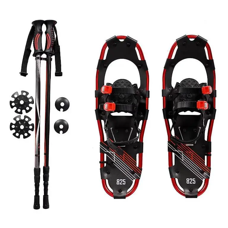 Schneeschuhe MIDI rot mit Stöcken