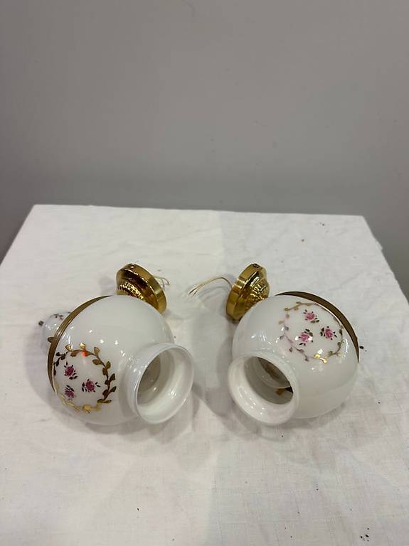 Wandleuchten vergoldet im 2er Set aus Porzellan