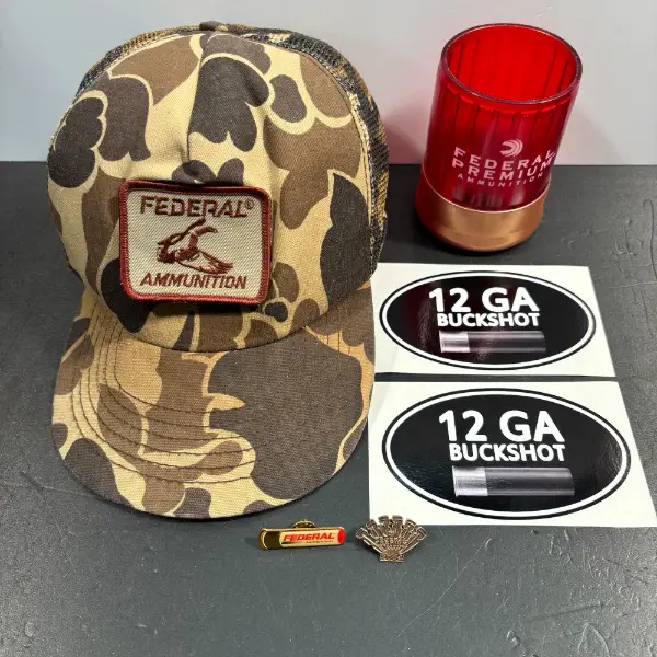 >rar: set deko-schrotpatrone & cap & pins federal shotgun usa