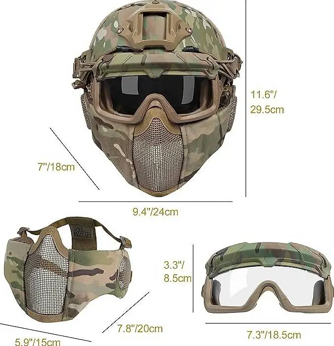 Taktischer Schutzhelm mit Maske & Brille 24x30x18 cm