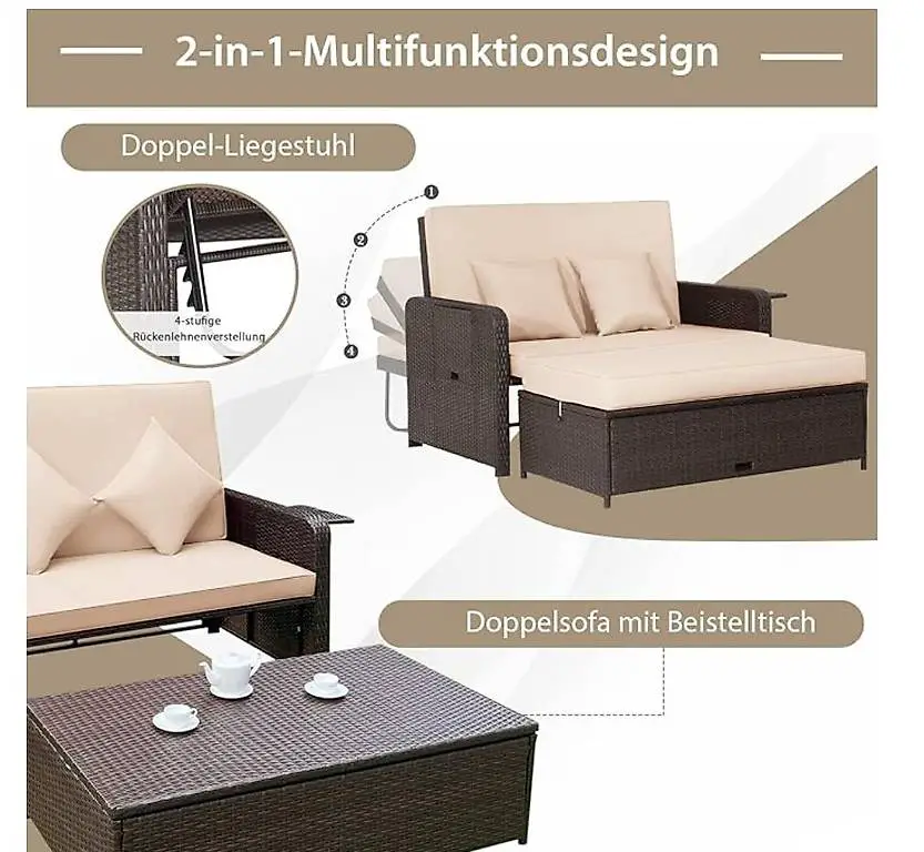 3 in 1 Polyrattan Sonnenliege