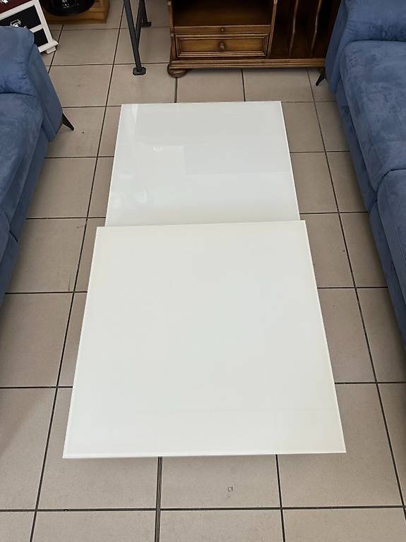 Moderner Couchtisch-Hochglanz-Weiss mit drehbarer Glasplatte