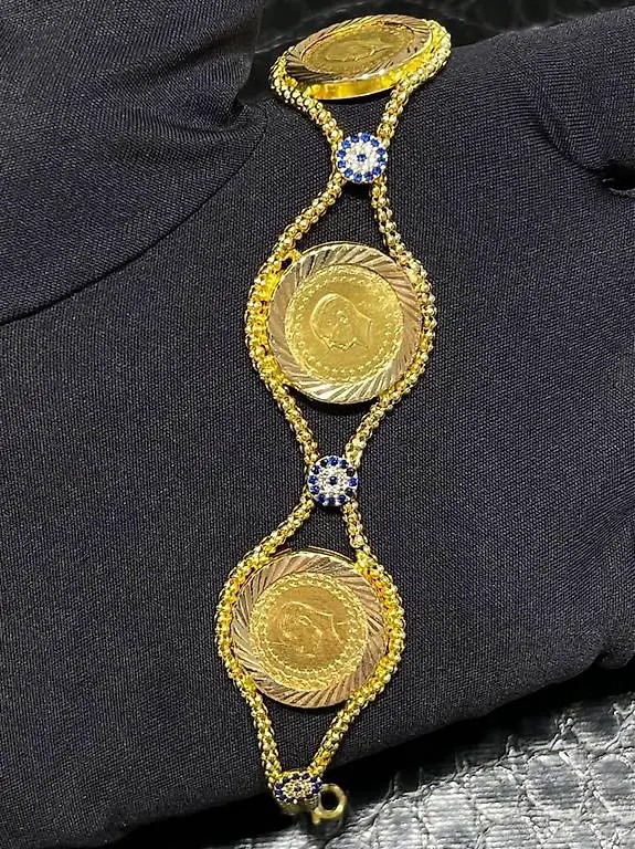 Armband Gelbgold 916/22K mit 3x Qerek + Nazarauge