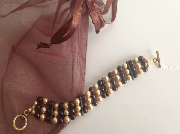 Bracelet perles nacrées Brown et gold Swarovski