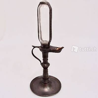 Öllampe / Petroleumlampe aus Zinn