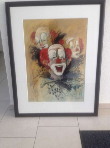 Clownbild mit 3 Gesichter inkl. Rahmen und Passepartout