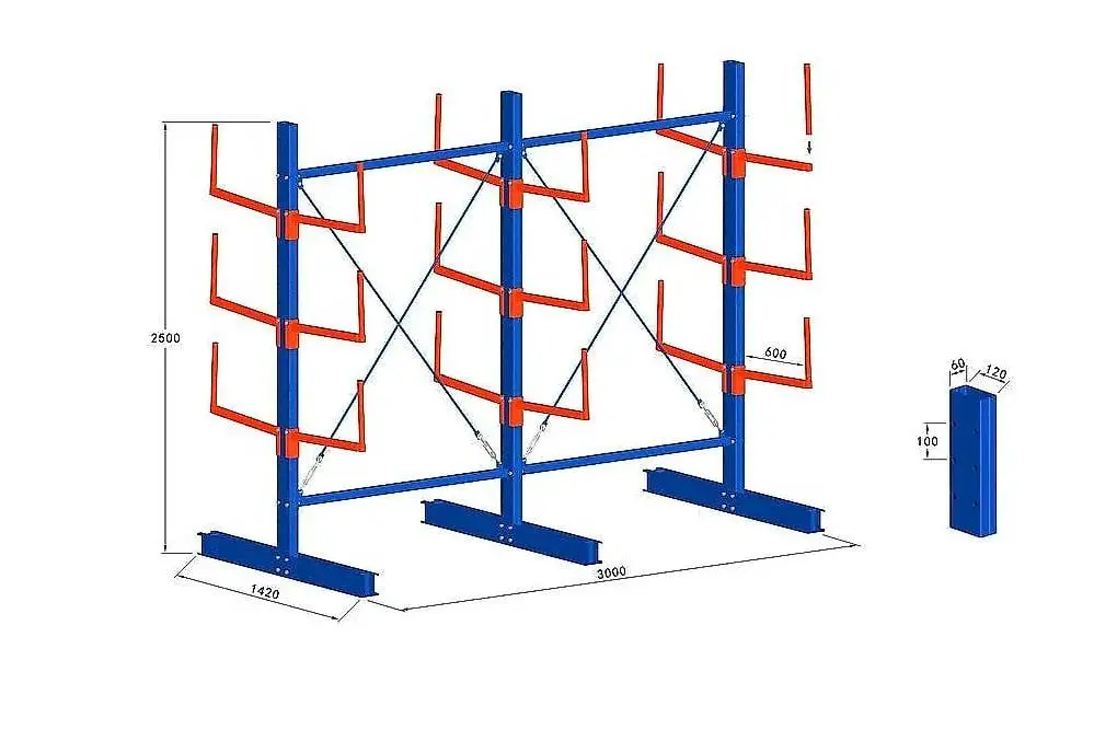Doppel-kragarmregal mit Arm 60 cm, Bügelregale - Neu