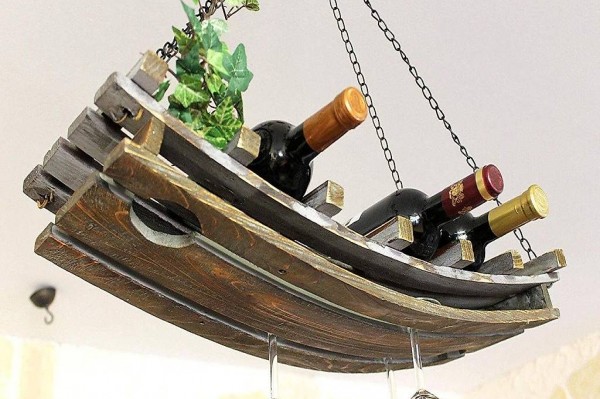  Deckenregal aus Holz 65 cm Hängeregal Flaschenhalter