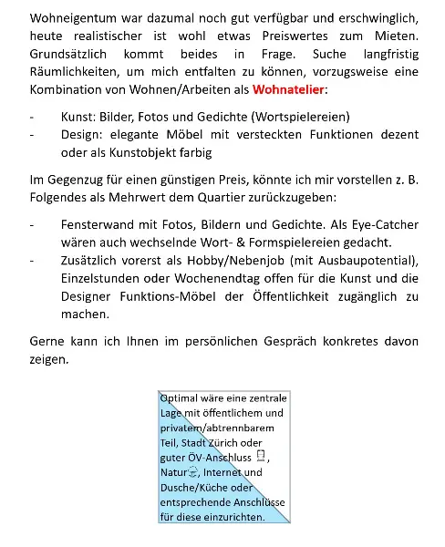 Ihr Gewerbe / Wohnung / Haus / Atelier / Raum: mein Wohn (t) raum?