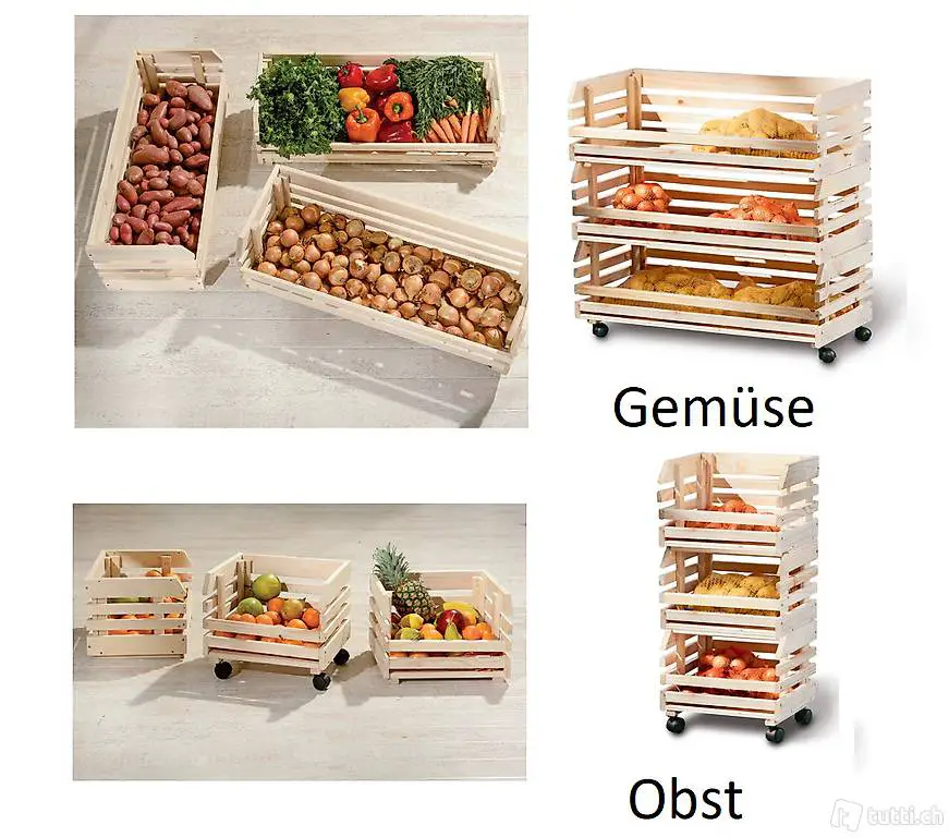  Stapelkiste Früchtewagen 3 teilig Rollen