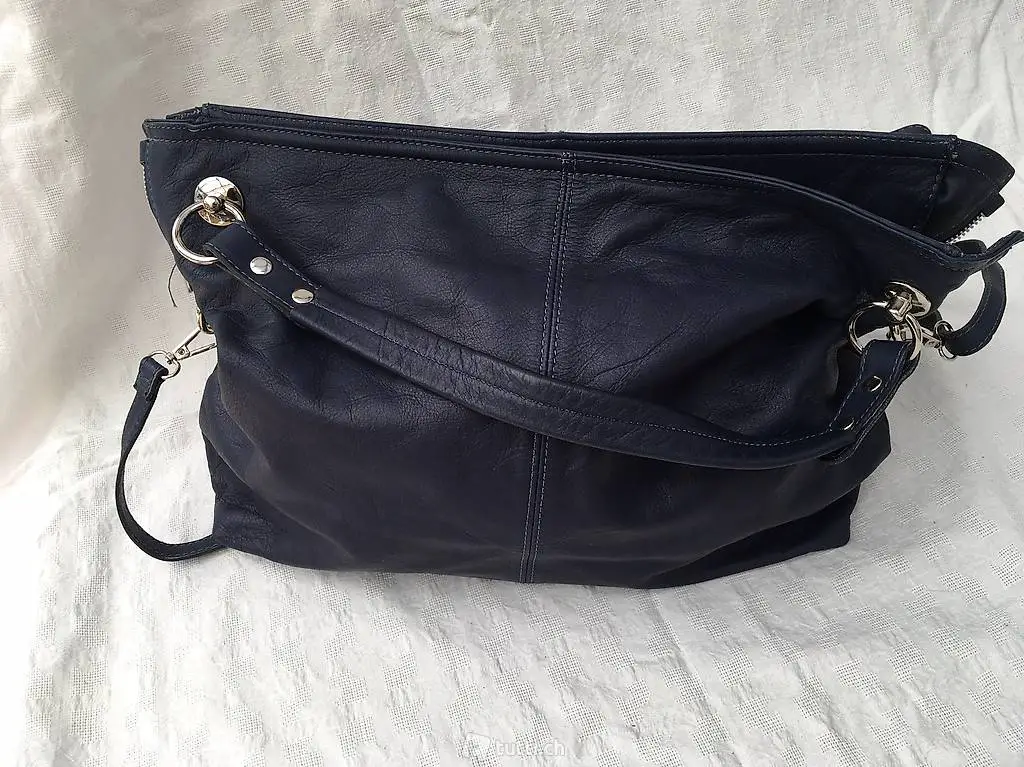 Hand-/Schultertasche, Leder, Dunkelblau, neu