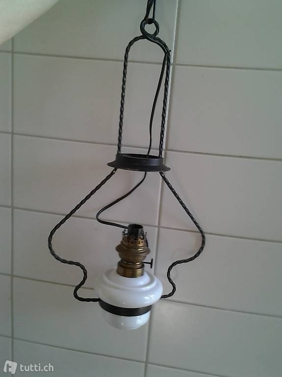 Antike elektronische Petrol Deckenlampe Schmiedeeisen