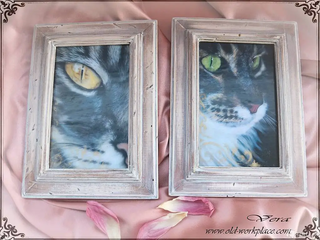 Katzenbild Enkaustik Holzrahmen Vintage